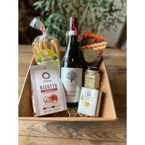 italiensk gavekurv med vin risotto grissini chokolade citronolie tr�ffelmayonaise