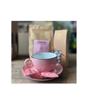 Gave med lyser�d kop, kaffe og chokolade