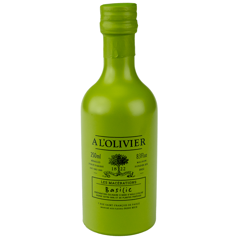 Ekstra jomfruolivenolie med basilikum fra A l'Olivier
