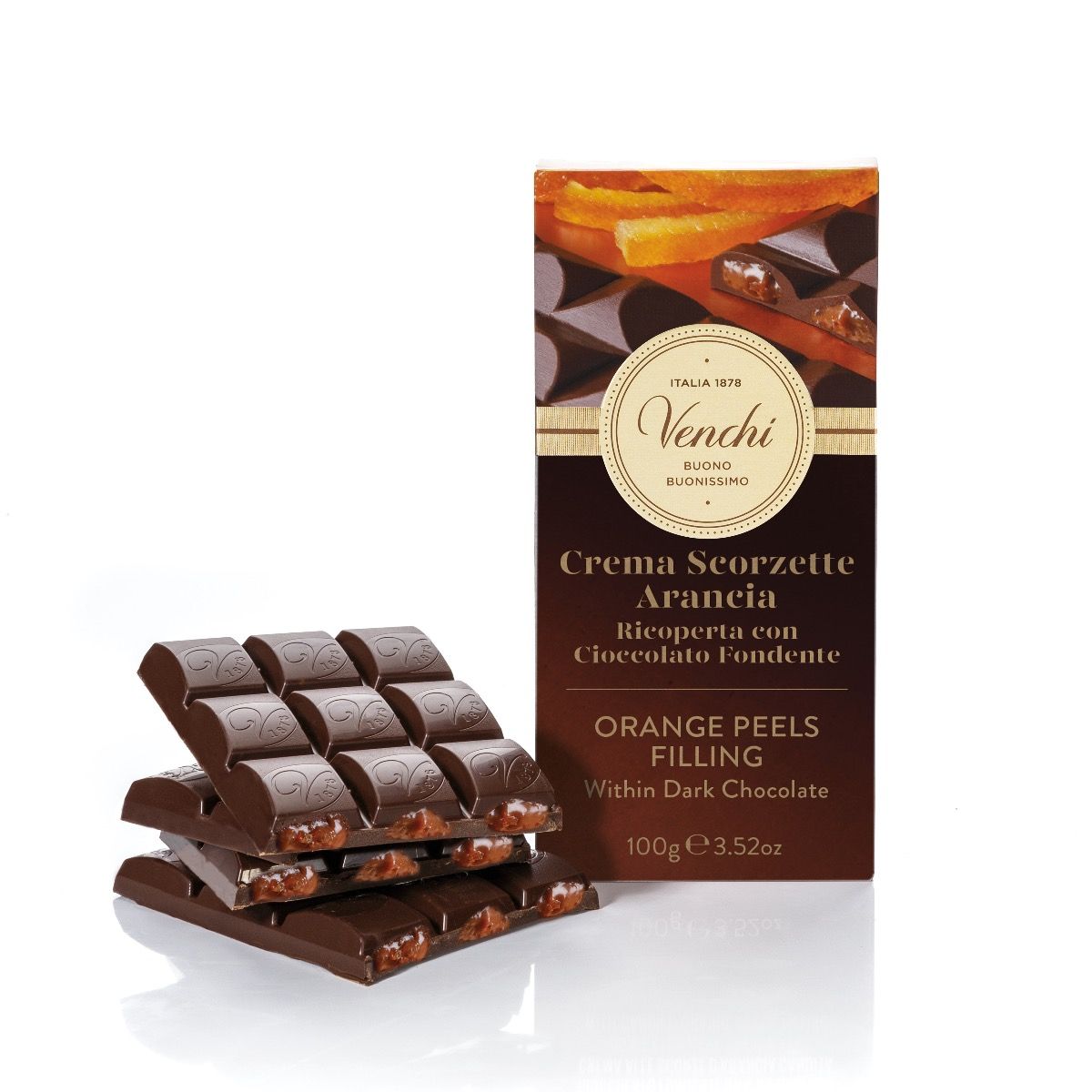 VENCHI Chokoladebar med orange-kakaocreme, 100 g